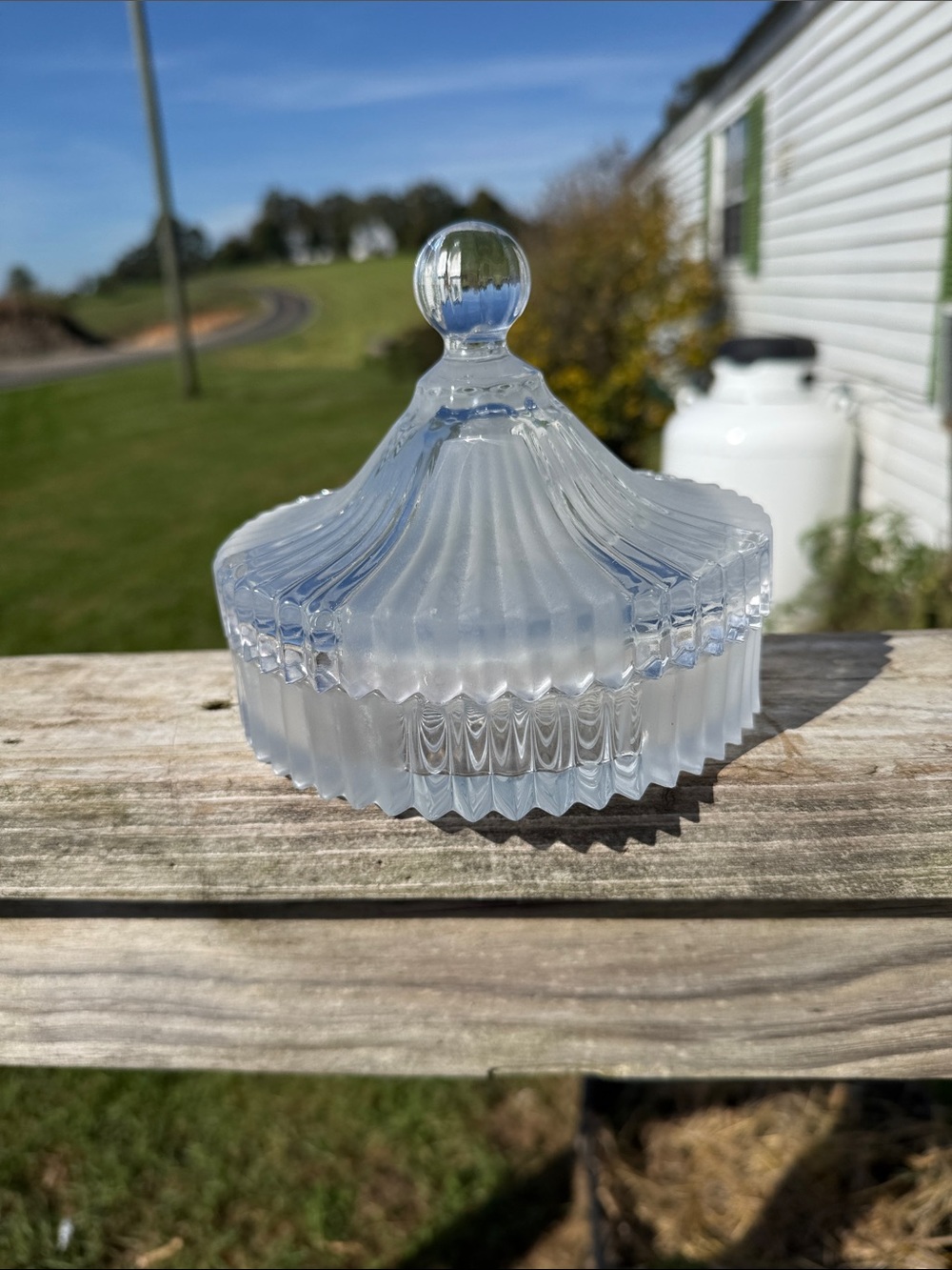 Vintage Clear Pressed Glass Covered Dish